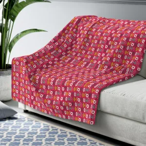 Ho Ho Holiday Patterned Red Sherpa Fleece Blanket, Cozy Throw Blanket, Holiday Gift