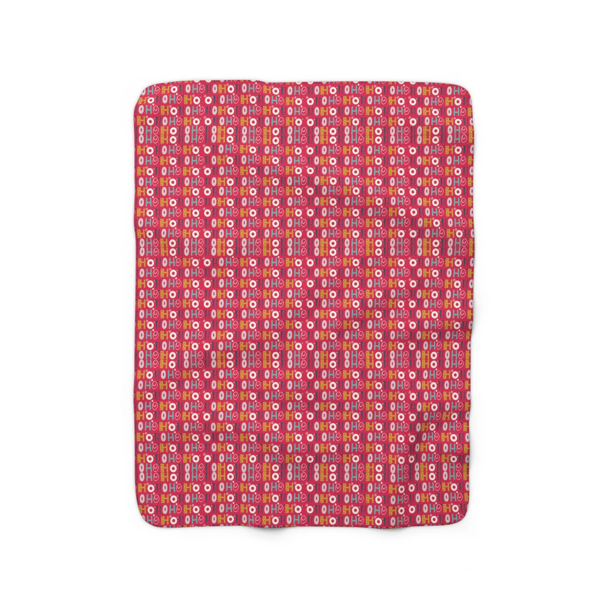 Ho Ho Holiday Patterned Red Sherpa Fleece Blanket, Cozy Throw Blanket, Holiday Gift