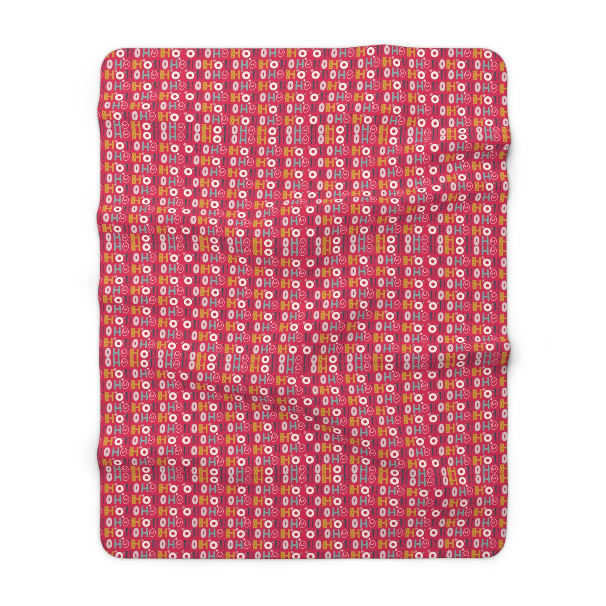 Ho Ho Holiday Patterned Red Sherpa Fleece Blanket, Cozy Throw Blanket, Holiday Gift