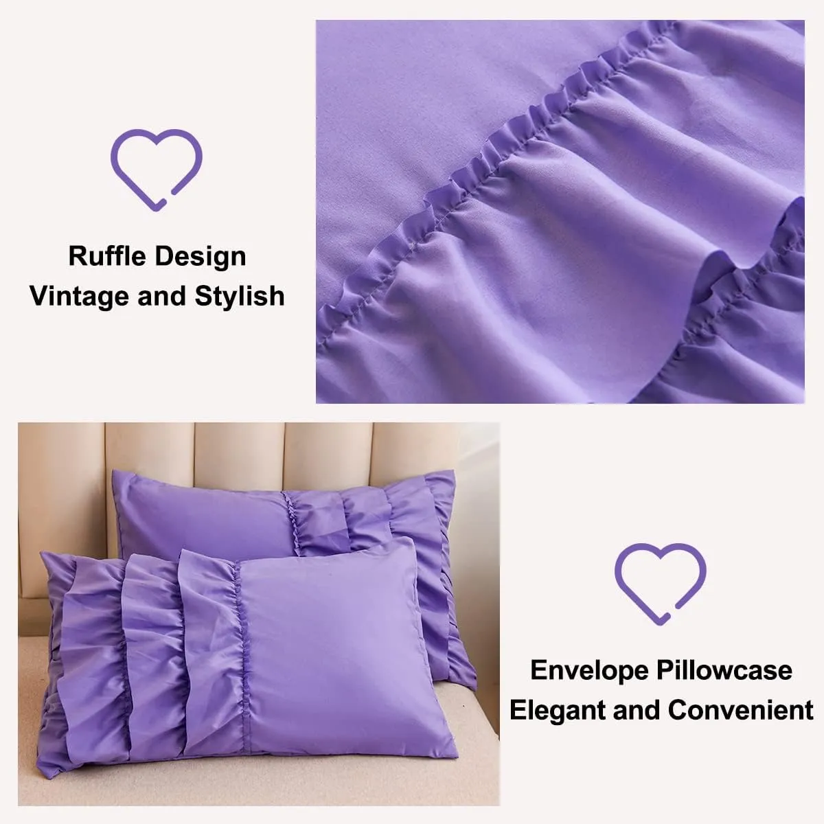 Holawakaka Lavender Waterfall Ruffle Comforter Set Twin Size Multi-Layers Ruffled Shabby Chic 3PCS Bedding Set for Girls Women