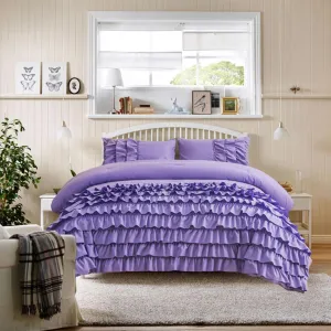 Holawakaka Lavender Waterfall Ruffle Comforter Set Twin Size Multi-Layers Ruffled Shabby Chic 3PCS Bedding Set for Girls Women