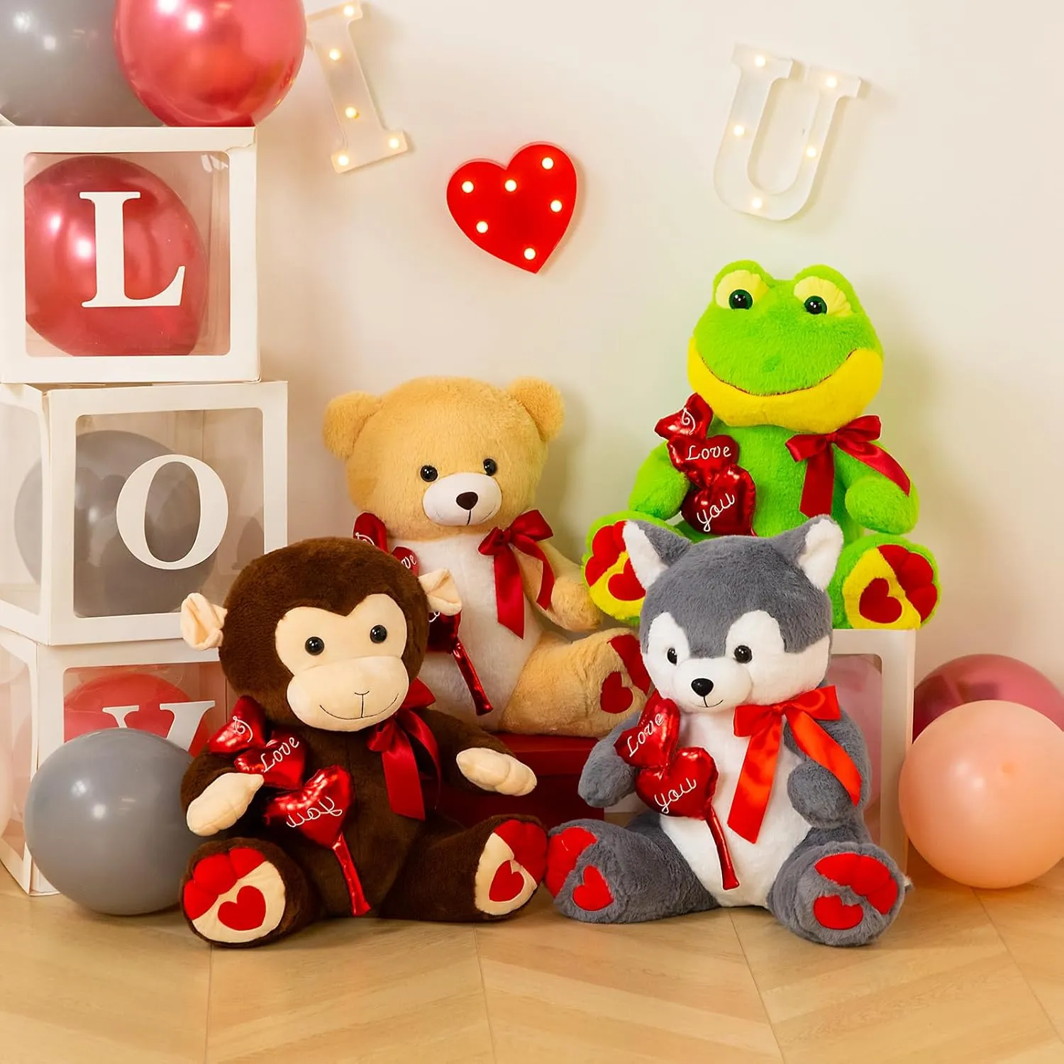 HollyHOME I Love You Teddy Bear Stuffed Animal Plush Teddy Bear with Red Hearts and Bow Sweet Plush Toy Gift 20 inches