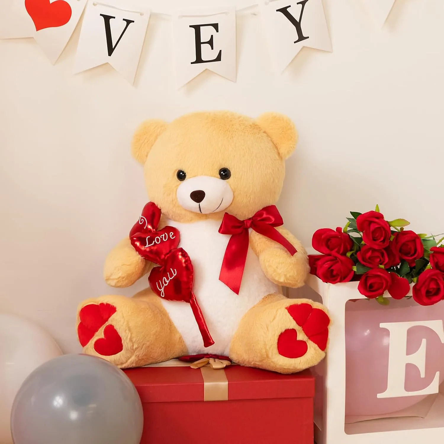 HollyHOME I Love You Teddy Bear Stuffed Animal Plush Teddy Bear with Red Hearts and Bow Sweet Plush Toy Gift 20 inches