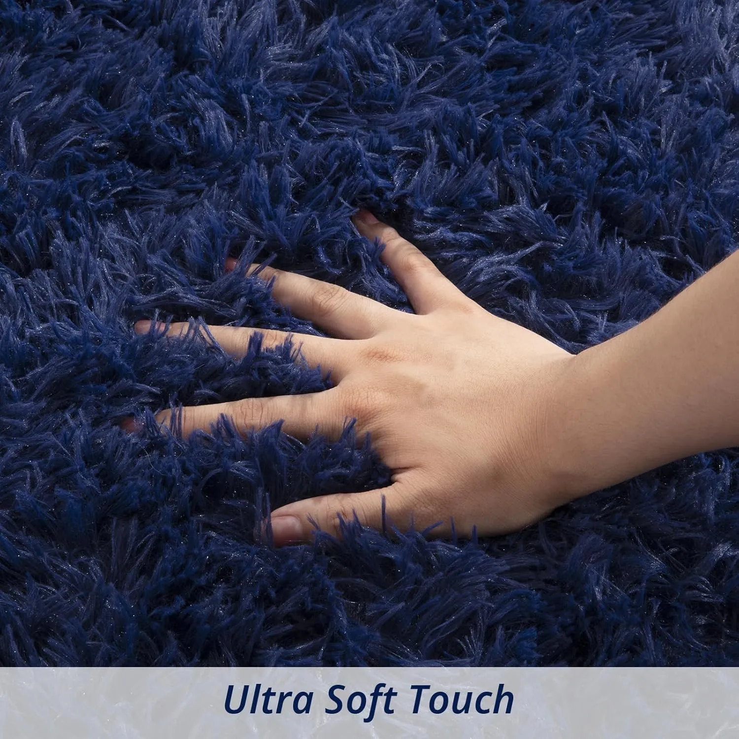 HOMBYS Shaggy Area Rug 9x12 Feet, Ultra Fuzzy Large Plush Faux Fur Carpet for Living Room Bedroom, Non-Skid Fuzzy Rug for Kids Playroom Home Decor, Navy Blue