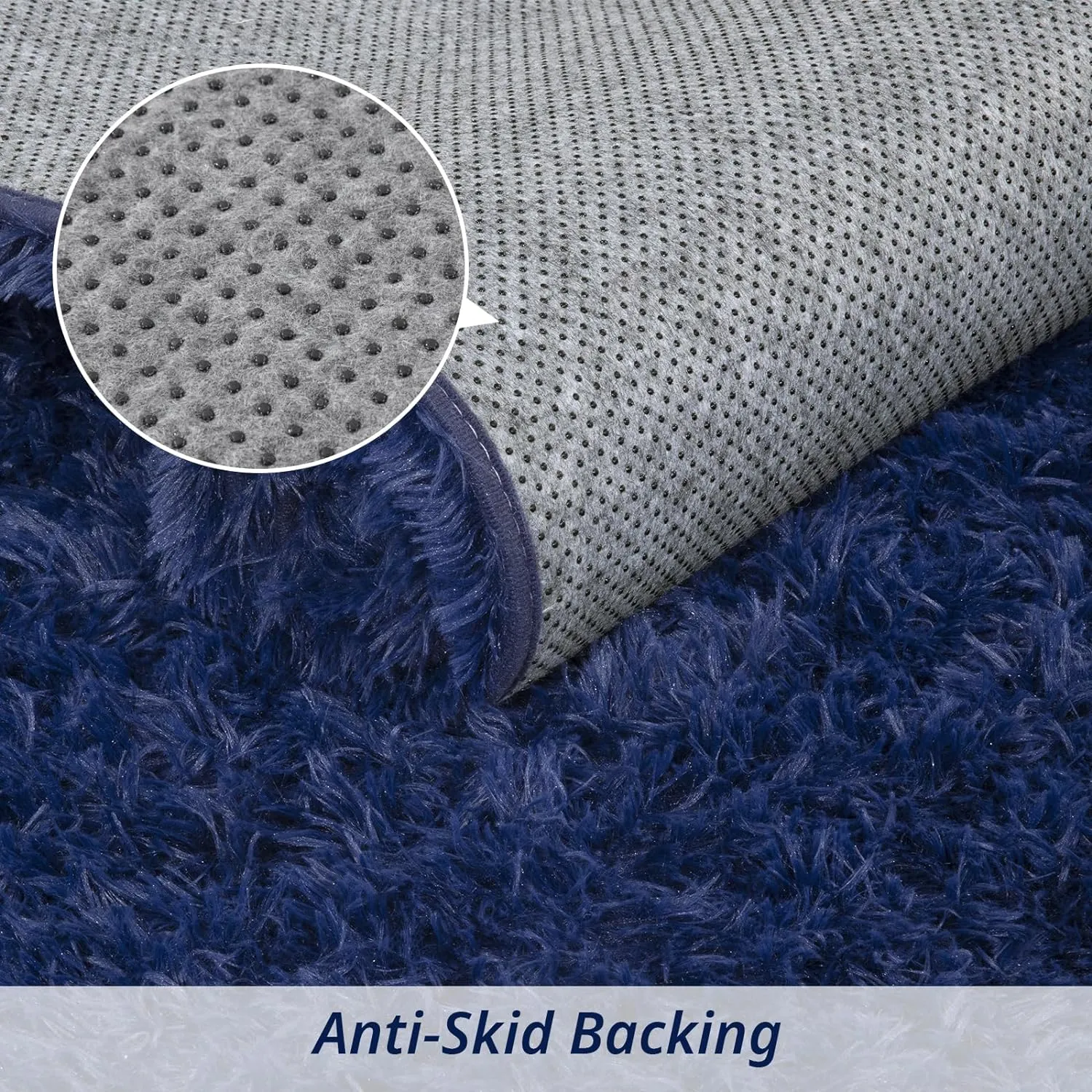 HOMBYS Shaggy Area Rug 9x12 Feet, Ultra Fuzzy Large Plush Faux Fur Carpet for Living Room Bedroom, Non-Skid Fuzzy Rug for Kids Playroom Home Decor, Navy Blue