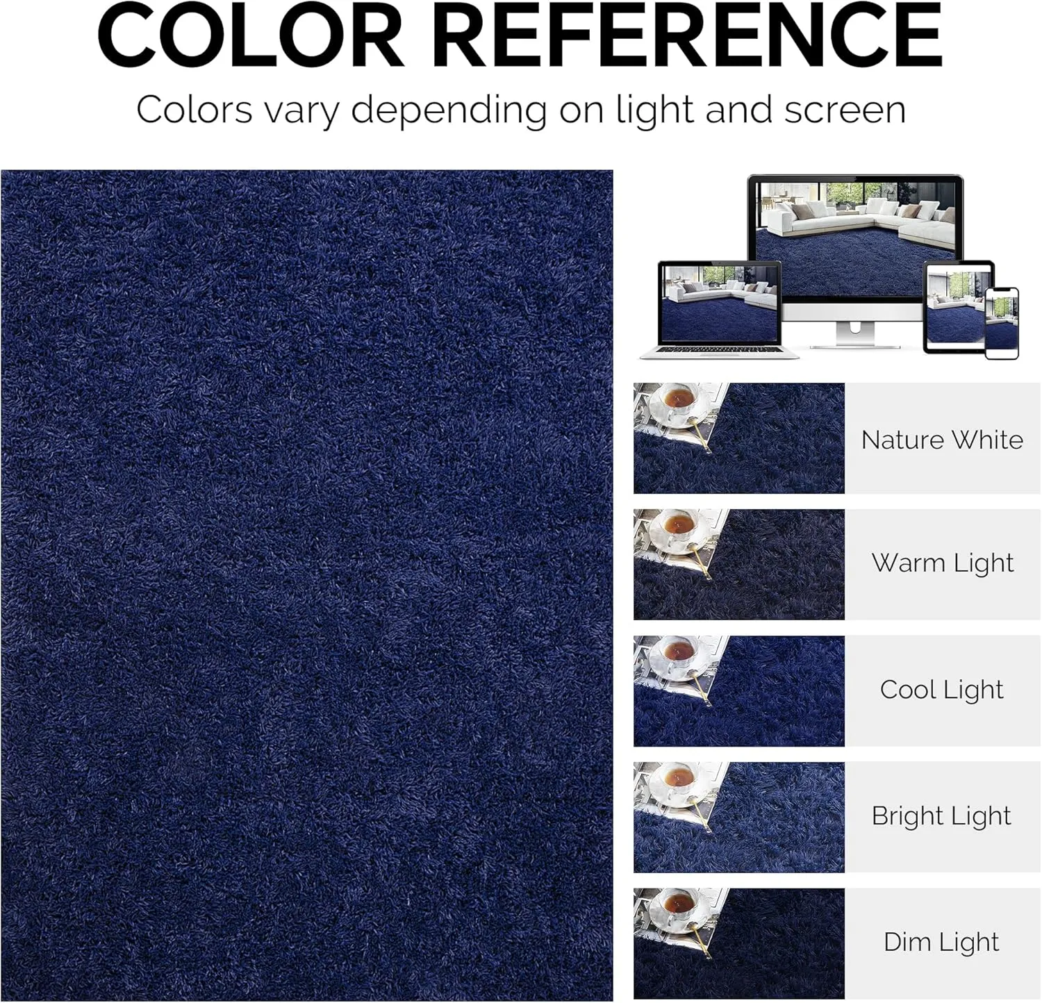 HOMBYS Shaggy Area Rug 9x12 Feet, Ultra Fuzzy Large Plush Faux Fur Carpet for Living Room Bedroom, Non-Skid Fuzzy Rug for Kids Playroom Home Decor, Navy Blue