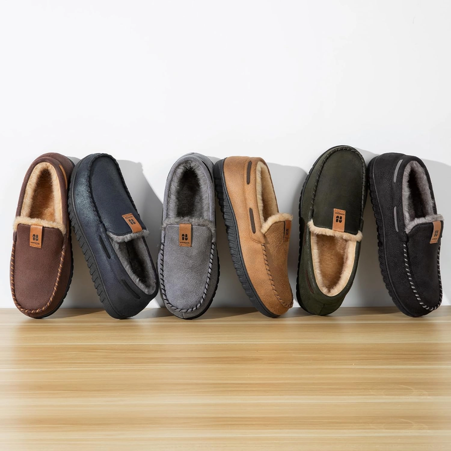 HomeTop Men's Suede Memory Foam Moccasin Slippers Soft Plush Warm Lining House Shoes