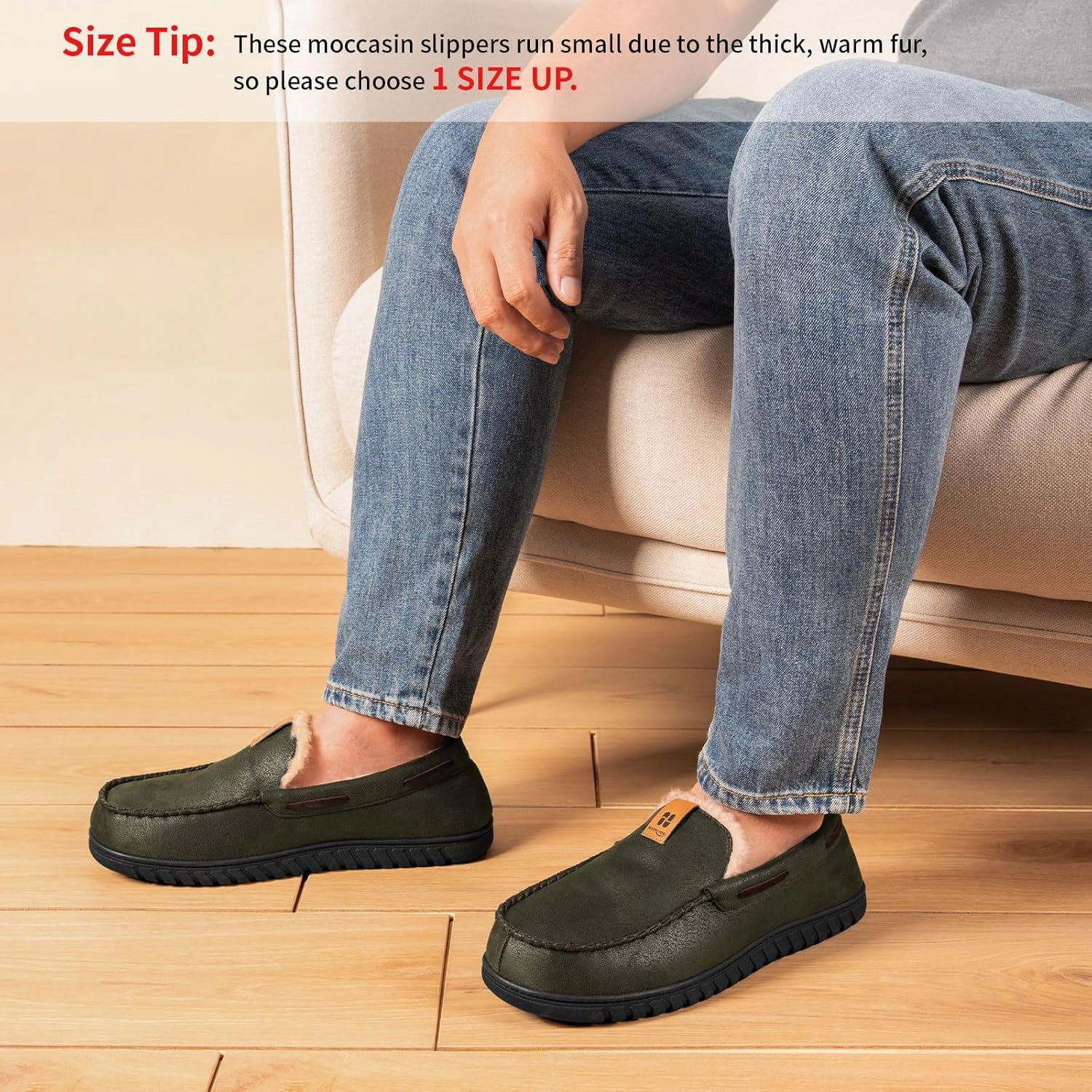 HomeTop Men's Suede Memory Foam Moccasin Slippers Soft Plush Warm Lining House Shoes