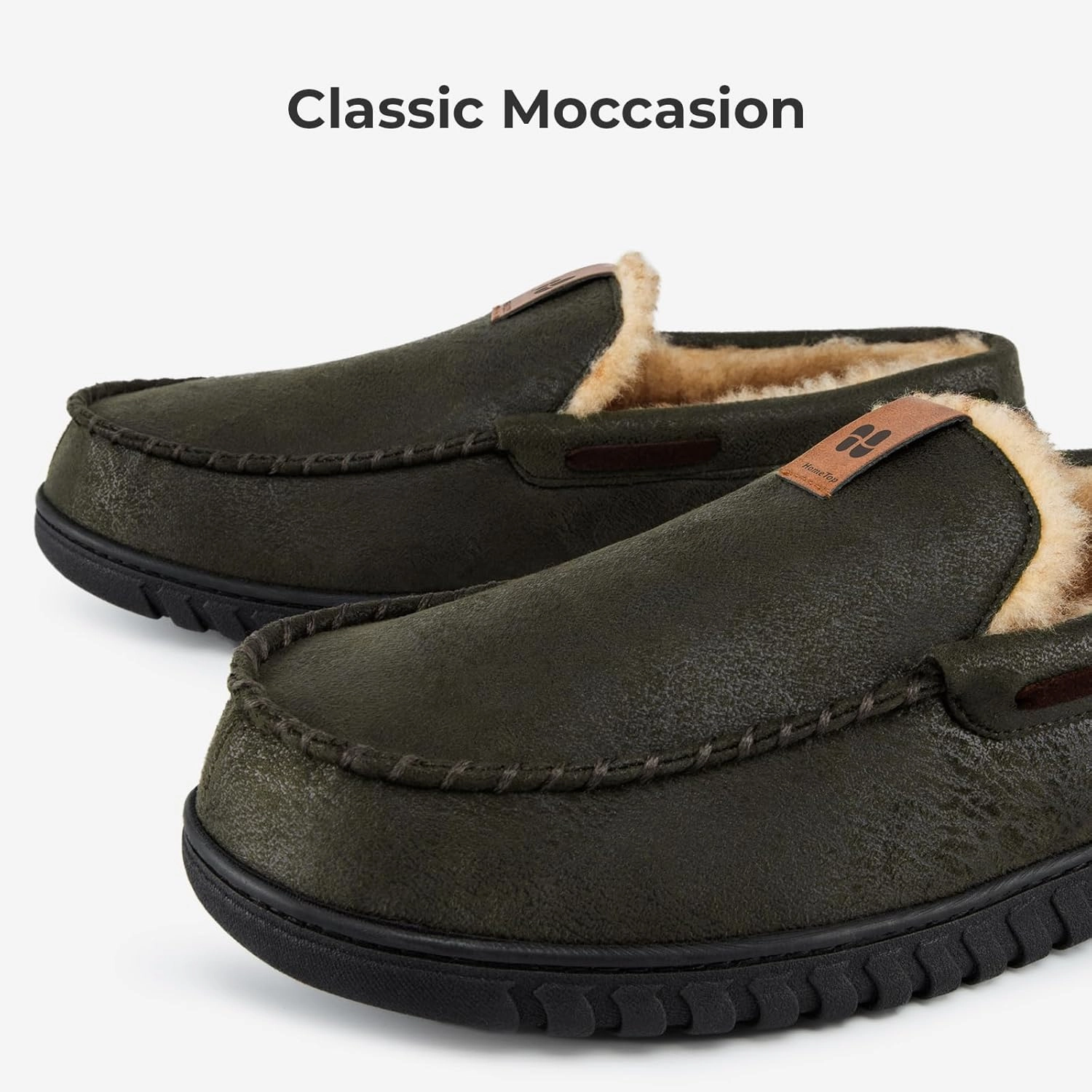 HomeTop Men's Suede Memory Foam Moccasin Slippers Soft Plush Warm Lining House Shoes