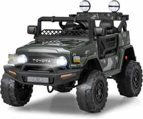 HONEY JOY Ride on Truck, 12V Licensed Toyota FJ Electric Car for Kids, Shock Suspension, LED Lights & Music, Battery Powered Kids Car to Drive, Ride On Car with Remote Control, Camouflage