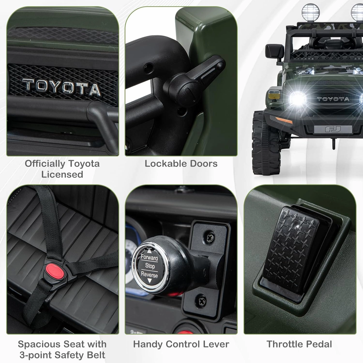 HONEY JOY Ride on Truck, 12V Licensed Toyota FJ Electric Car for Kids, Shock Suspension, LED Lights & Music, Battery Powered Kids Car to Drive, Ride On Car with Remote Control, Camouflage