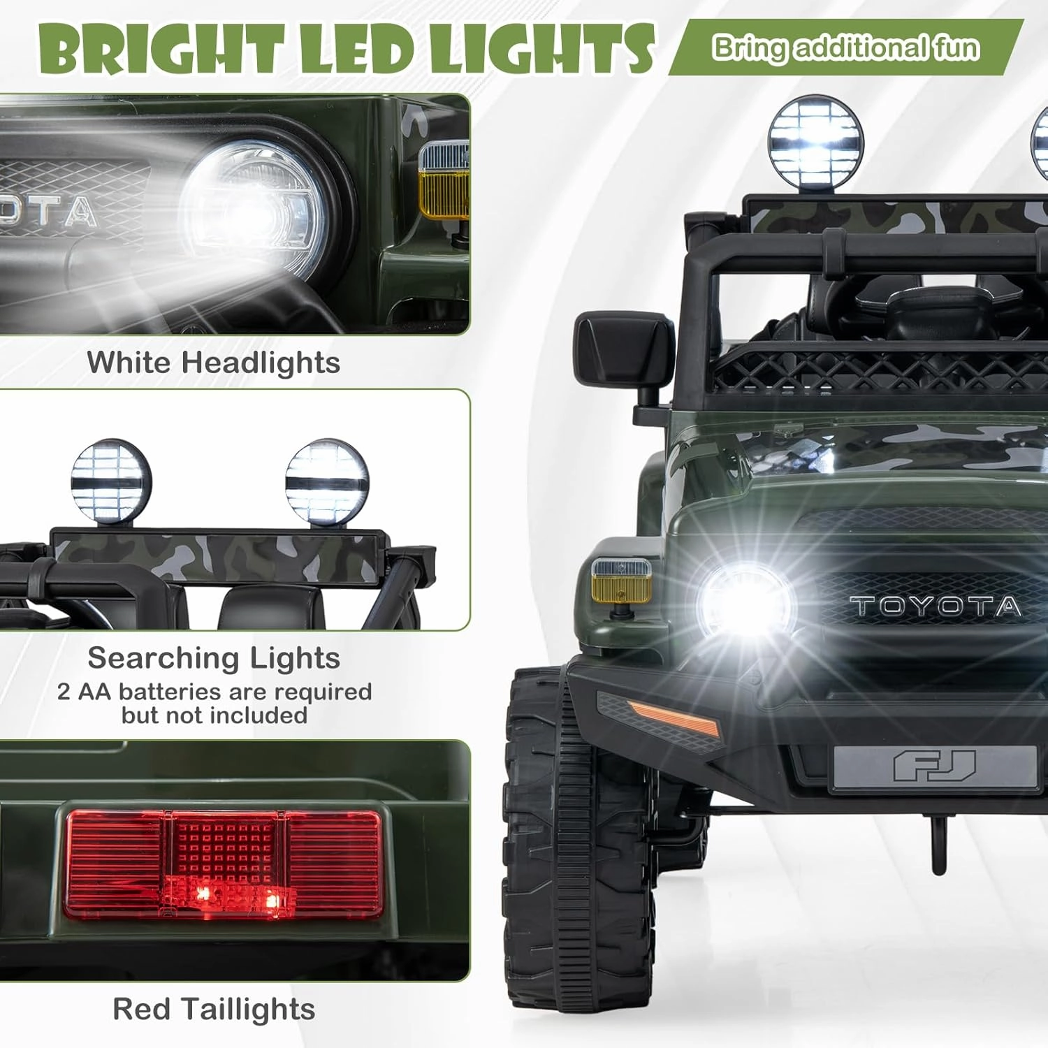 HONEY JOY Ride on Truck, 12V Licensed Toyota FJ Electric Car for Kids, Shock Suspension, LED Lights & Music, Battery Powered Kids Car to Drive, Ride On Car with Remote Control, Camouflage