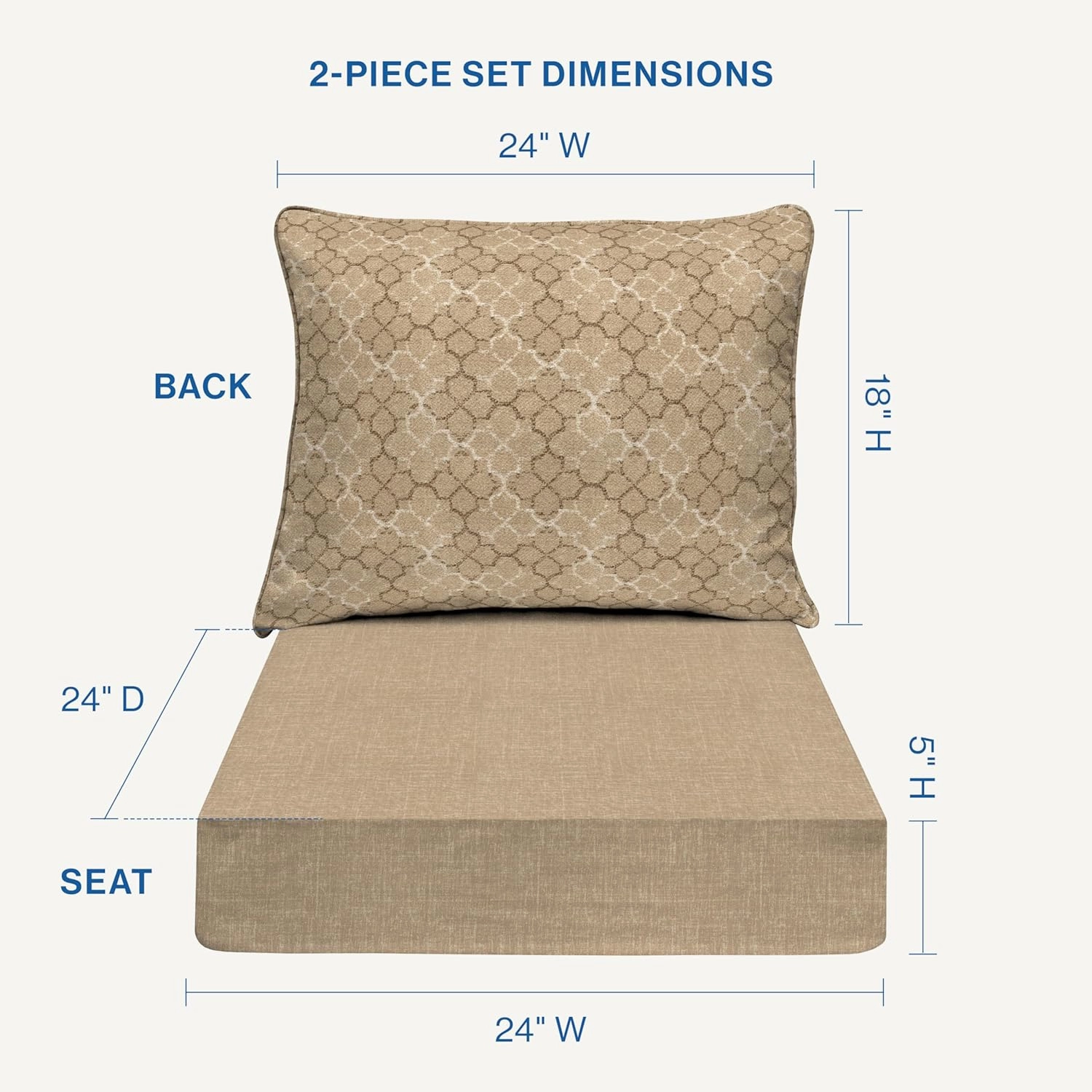 Honeycomb Essentials Outdoor Deep Seating Cushion, 24” x 24”, Courtyard Geo Almond Patio Chair Cushion