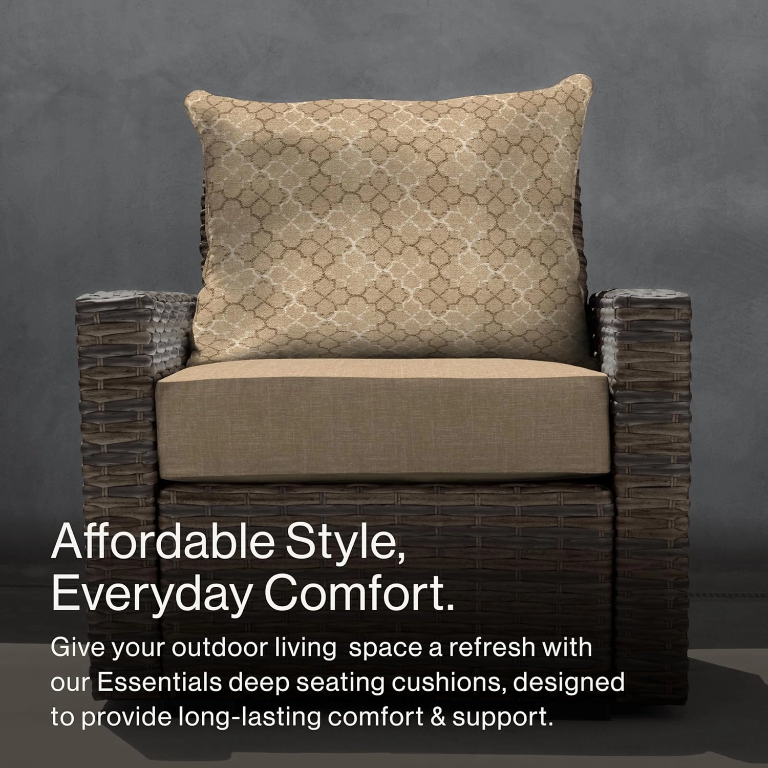 Honeycomb Essentials Outdoor Deep Seating Cushion, 24” x 24”, Courtyard Geo Almond Patio Chair Cushion