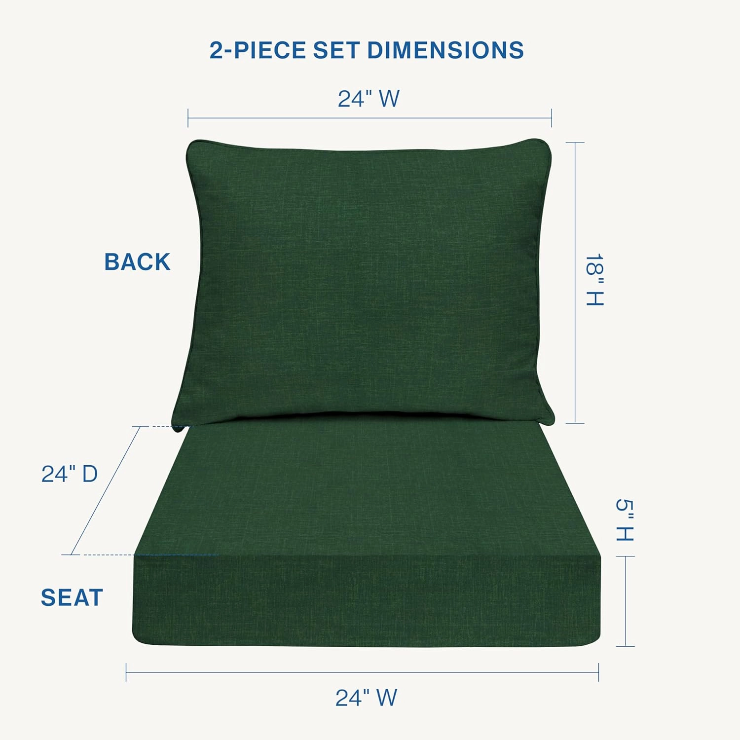Honeycomb Essentials Outdoor Deep Seating Cushion, 24” x 24”, Hampton Texture Hunter Patio Chair Cushion