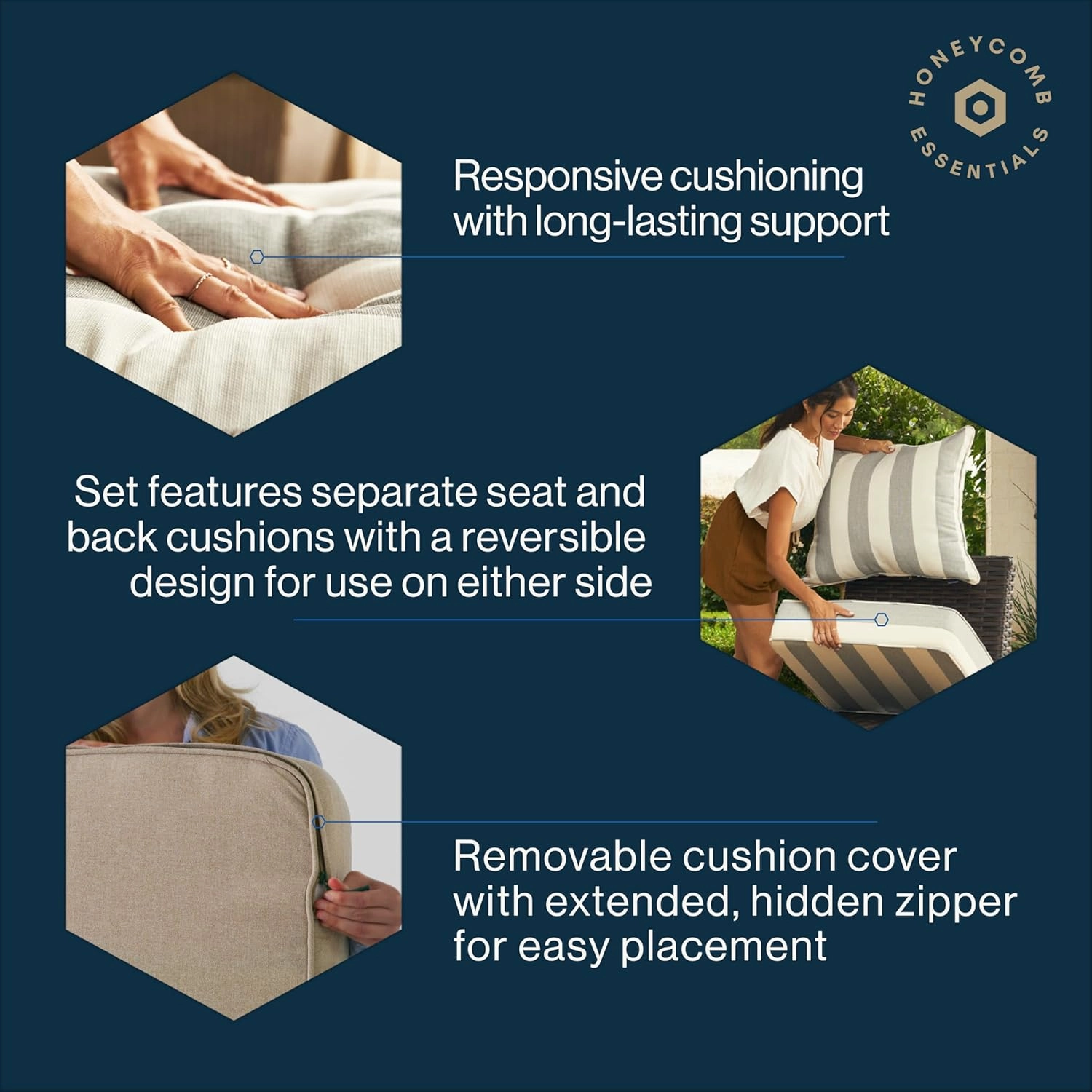 Honeycomb Essentials Outdoor Deep Seating Cushion, 24” x 24”, Hampton Texture Hunter Patio Chair Cushion