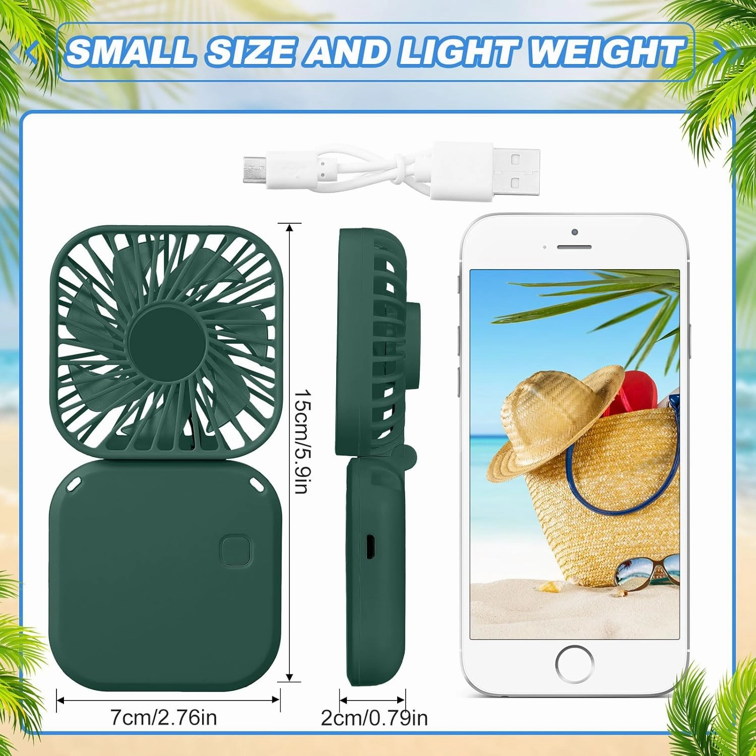Hortsun 6 Pack personal Necklace Fans Portable Mini Neck Hanging Fan Hand-held for Cooling USB Rechargeable Battery 3 Speed Air Circulatory(Black, Dark Green, Navy Blue)
