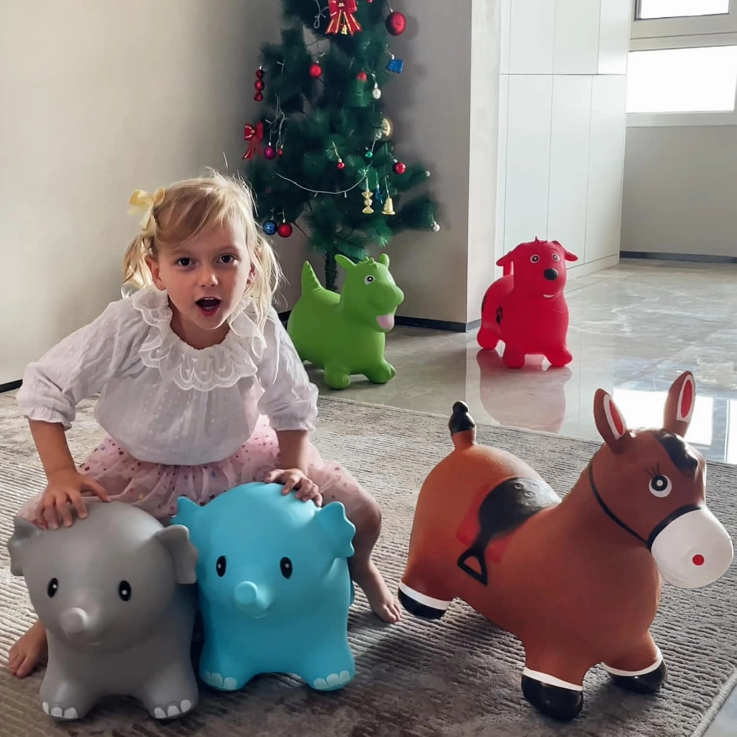 HotMax Bouncy Horse, Inflatable Bouncing Animals Hopper for Toddlers or Kids, Ride on Rubber Jumping Toys for Boy or Girl Birthday Gift (Blue Elephant)