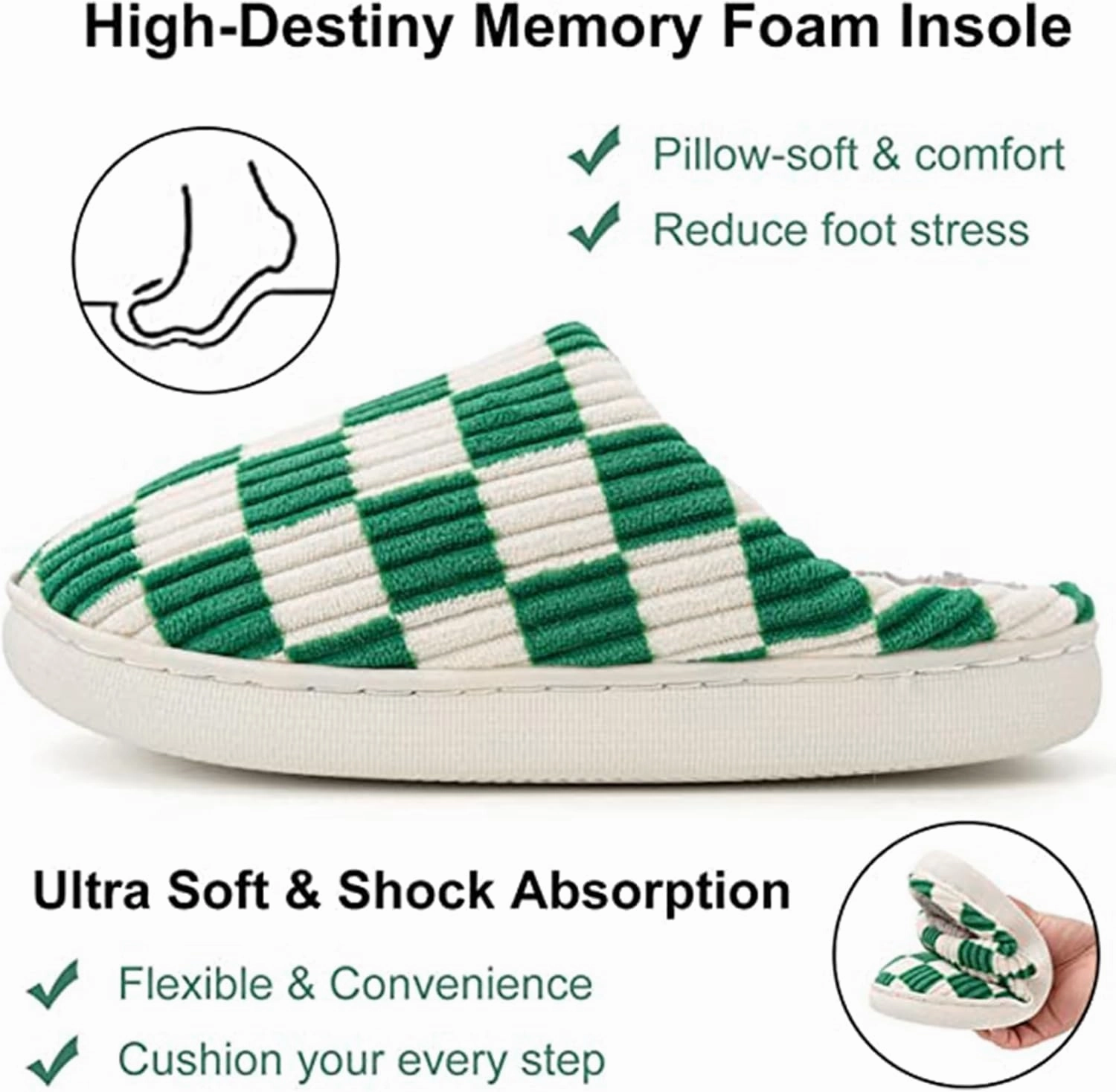 House Slippers for Woman Men, Womens Slippers on Fuzzy House Shoes Memory Foam Checkered Scuff Outdoor Indoor Warm Plush Bedroom Shoes with Faux Fur Lining Size
