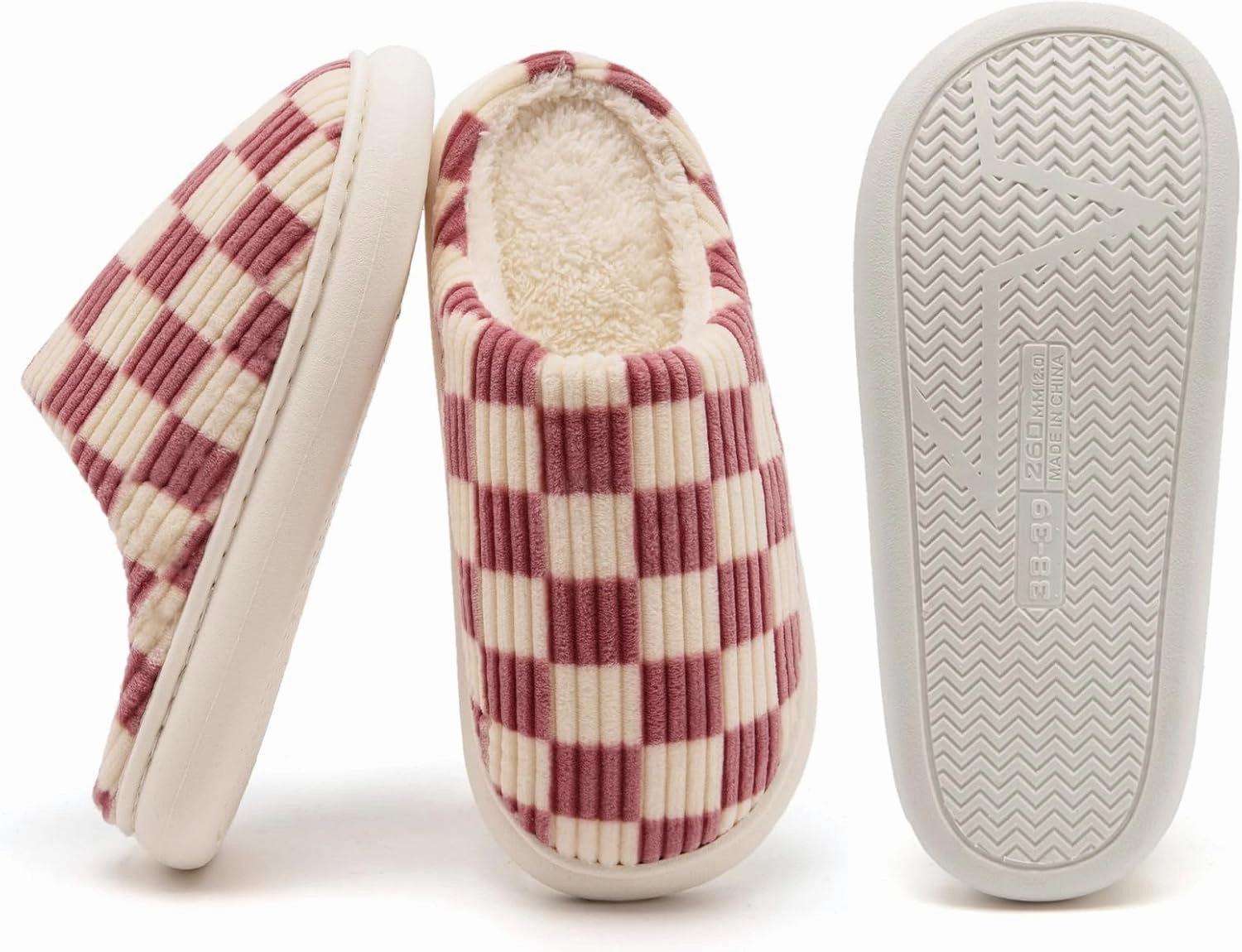 House Slippers for Woman Men, Womens Slippers on Fuzzy House Shoes Memory Foam Checkered Scuff Outdoor Indoor Warm Plush Bedroom Shoes with Faux Fur Lining Size