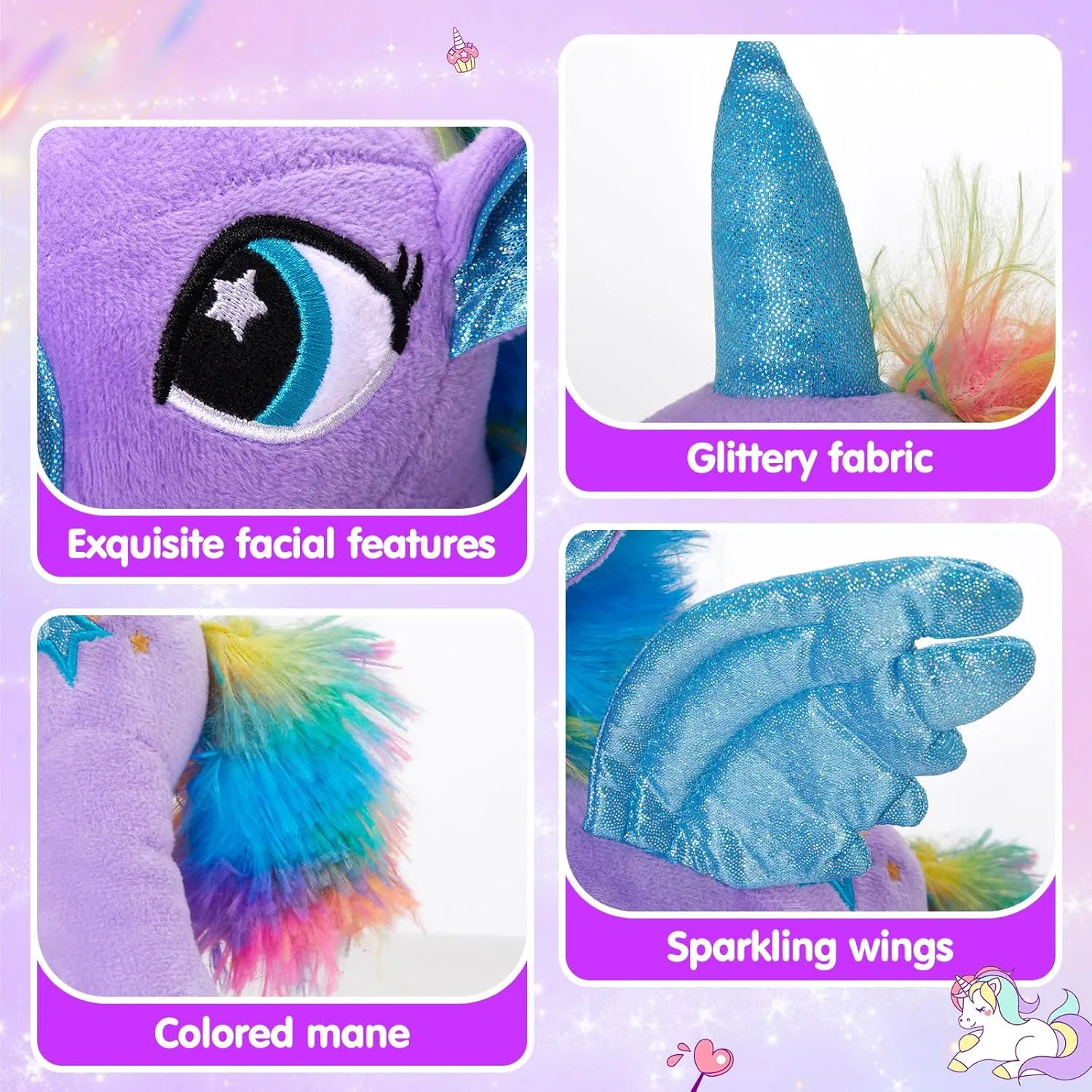 Houwsbaby 14'' Purple LED Light Up Unicorn Stuffed Animal,Unicorn Plush Toy,Glowing Horse Plush Toy Night Light Glitter Present for Kids Boys Girls Present for Easter Birthday Festival Christmas