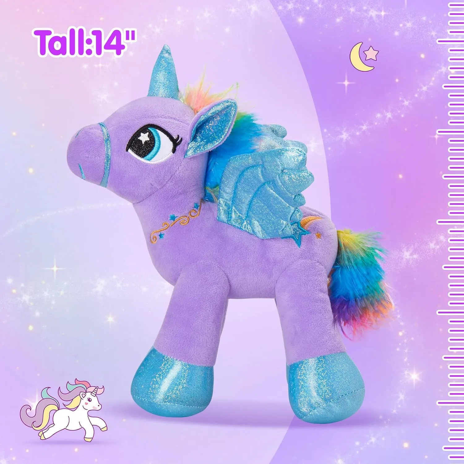 Houwsbaby 14'' Purple LED Light Up Unicorn Stuffed Animal,Unicorn Plush Toy,Glowing Horse Plush Toy Night Light Glitter Present for Kids Boys Girls Present for Easter Birthday Festival Christmas