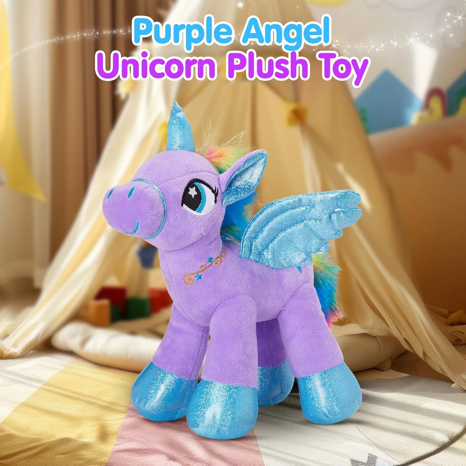 Houwsbaby 14'' Purple LED Light Up Unicorn Stuffed Animal,Unicorn Plush Toy,Glowing Horse Plush Toy Night Light Glitter Present for Kids Boys Girls Present for Easter Birthday Festival Christmas