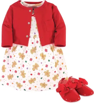 Hudson Baby baby-girls Cotton Dress, Cardigan and Shoe Set