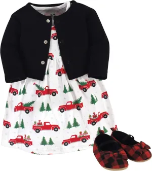 Hudson Baby baby-girls Cotton Dress, Cardigan and Shoe Set