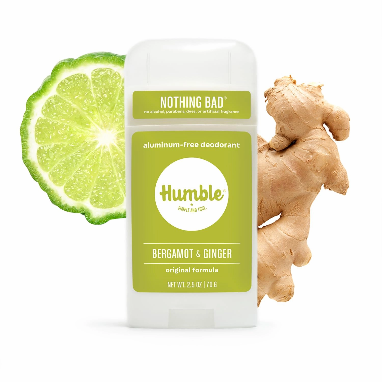 HUMBLE BRANDS Original Formula Aluminum-free Deodorant. Long Lasting Odor Control with Baking Soda and Essential Oils, Bergamot and Ginger, Pack of 3