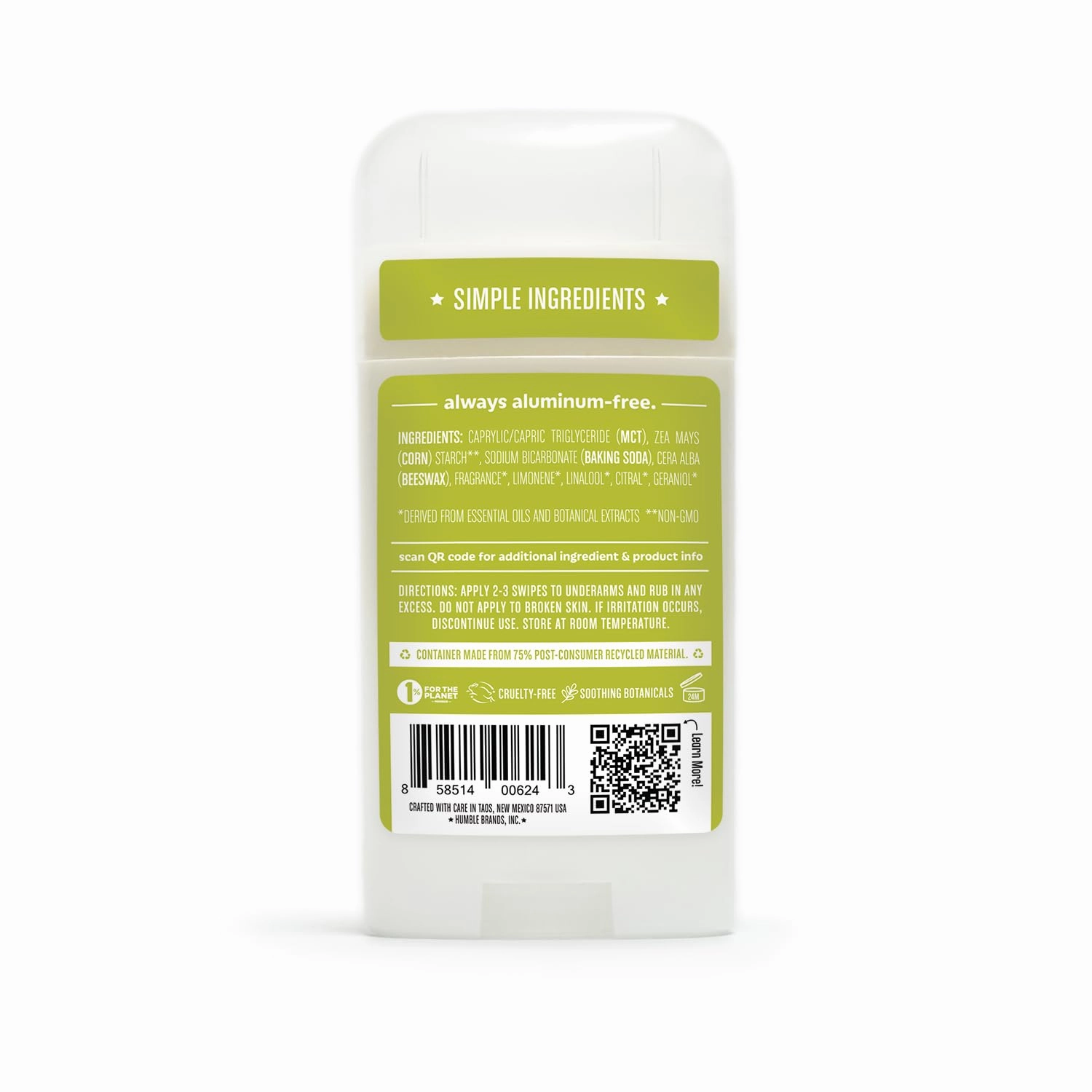 HUMBLE BRANDS Original Formula Aluminum-free Deodorant. Long Lasting Odor Control with Baking Soda and Essential Oils, Bergamot and Ginger, Pack of 3
