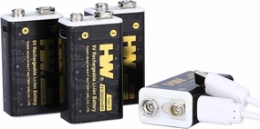 HW 9V Battery for Smoke Detector, 9V Rechargeable Lithium Batteires, 4 Pack USB Type-c 9 Volt Rechargeable Batteries, 1.5 H Fast Charge 1000 Cycles with Long Last for Smoke Detectors and Microphone