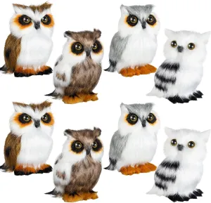 HyDren 8 Pieces Mini Stuffed Owl Plush Toy 3.2 Inch Soft Stuffed Animal Gray Snowy White Owl Plush Decor for Holiday Wedding Hanging Ornaments Birthday Party Presents