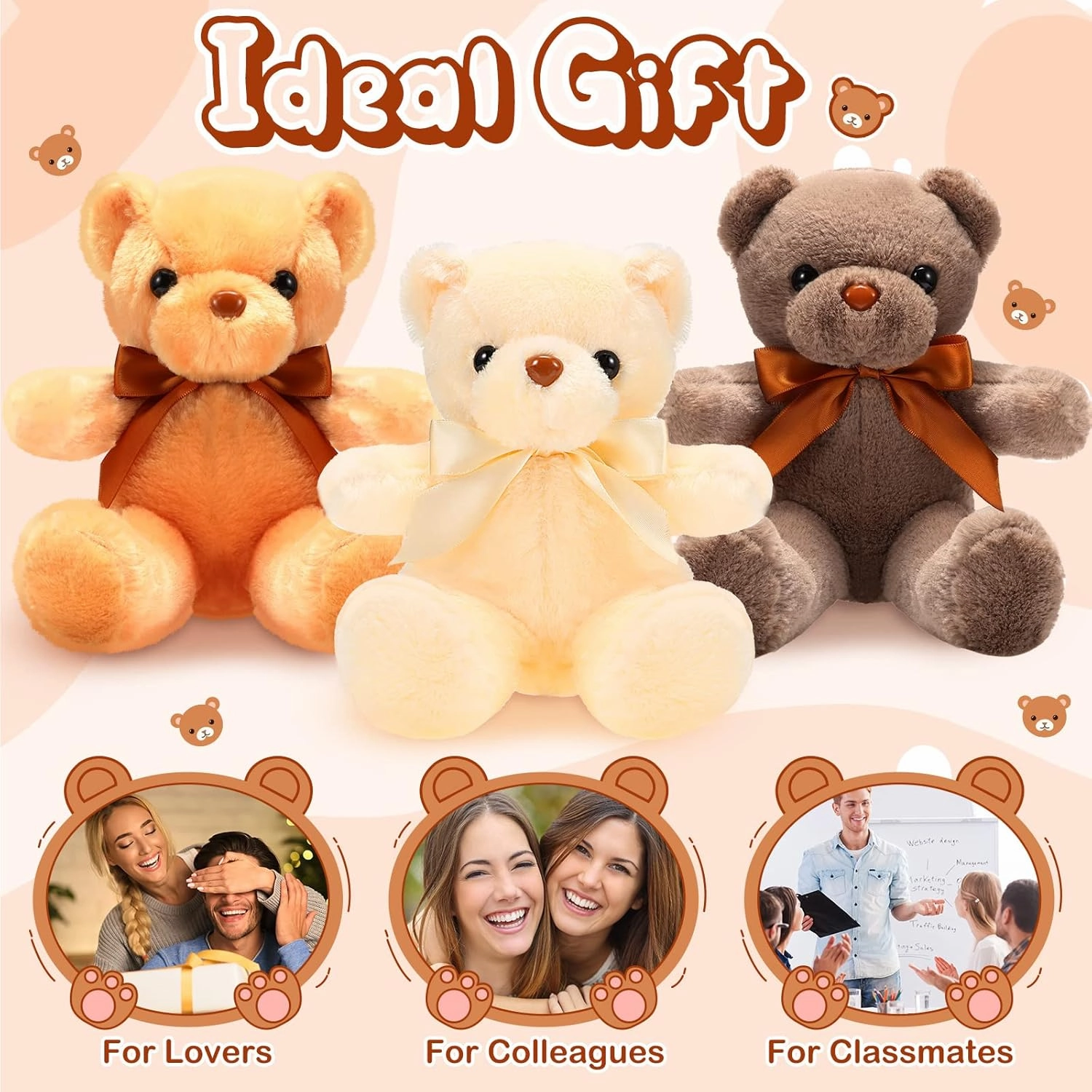 HyDren 18 Pieces Bear Stuffed Animals Bulk 12 Inches Soft Plush Bears Bulk Bears Toys for Girls Boys Graduation Birthday Wedding Baby Shower Party Favor(Cute,Beige, Light Brown, Brown)