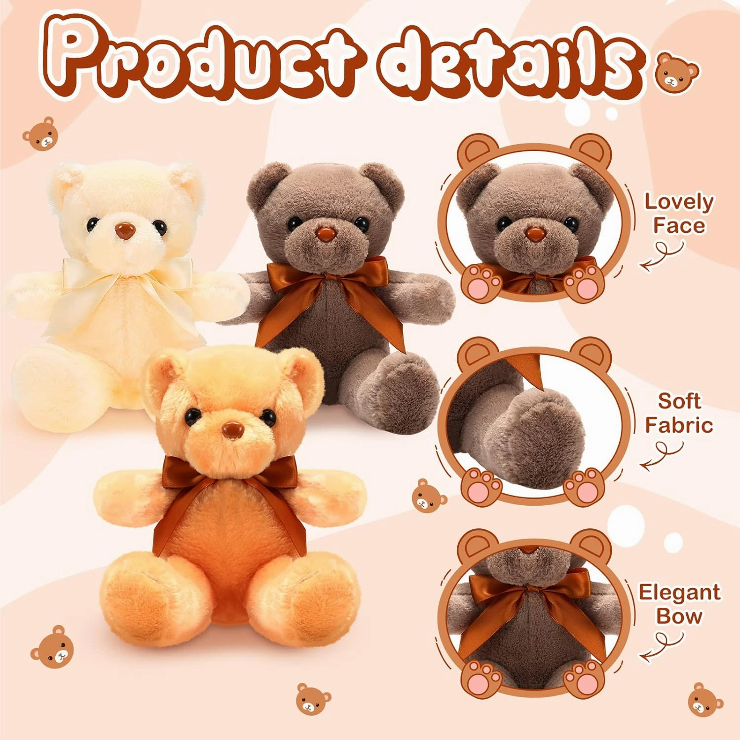 HyDren 18 Pieces Bear Stuffed Animals Bulk 12 Inches Soft Plush Bears Bulk Bears Toys for Girls Boys Graduation Birthday Wedding Baby Shower Party Favor(Cute,Beige, Light Brown, Brown)