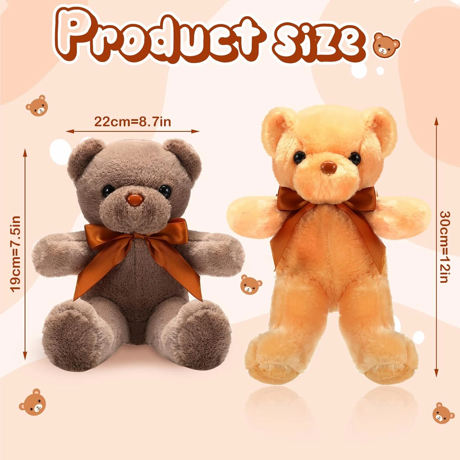 HyDren 18 Pieces Bear Stuffed Animals Bulk 12 Inches Soft Plush Bears Bulk Bears Toys for Girls Boys Graduation Birthday Wedding Baby Shower Party Favor(Cute,Beige, Light Brown, Brown)