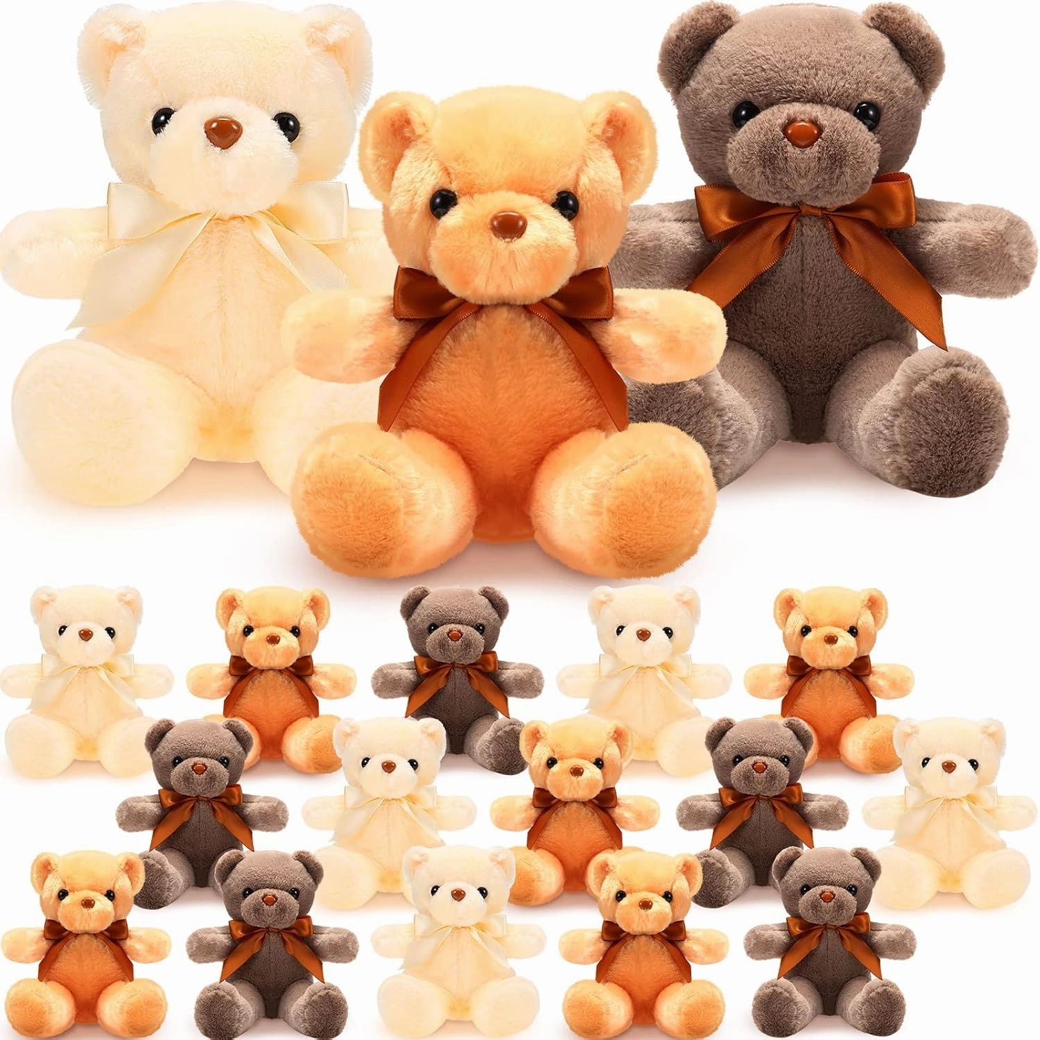 HyDren 18 Pieces Bear Stuffed Animals Bulk 12 Inches Soft Plush Bears Bulk Bears Toys for Girls Boys Graduation Birthday Wedding Baby Shower Party Favor(Cute,Beige, Light Brown, Brown)