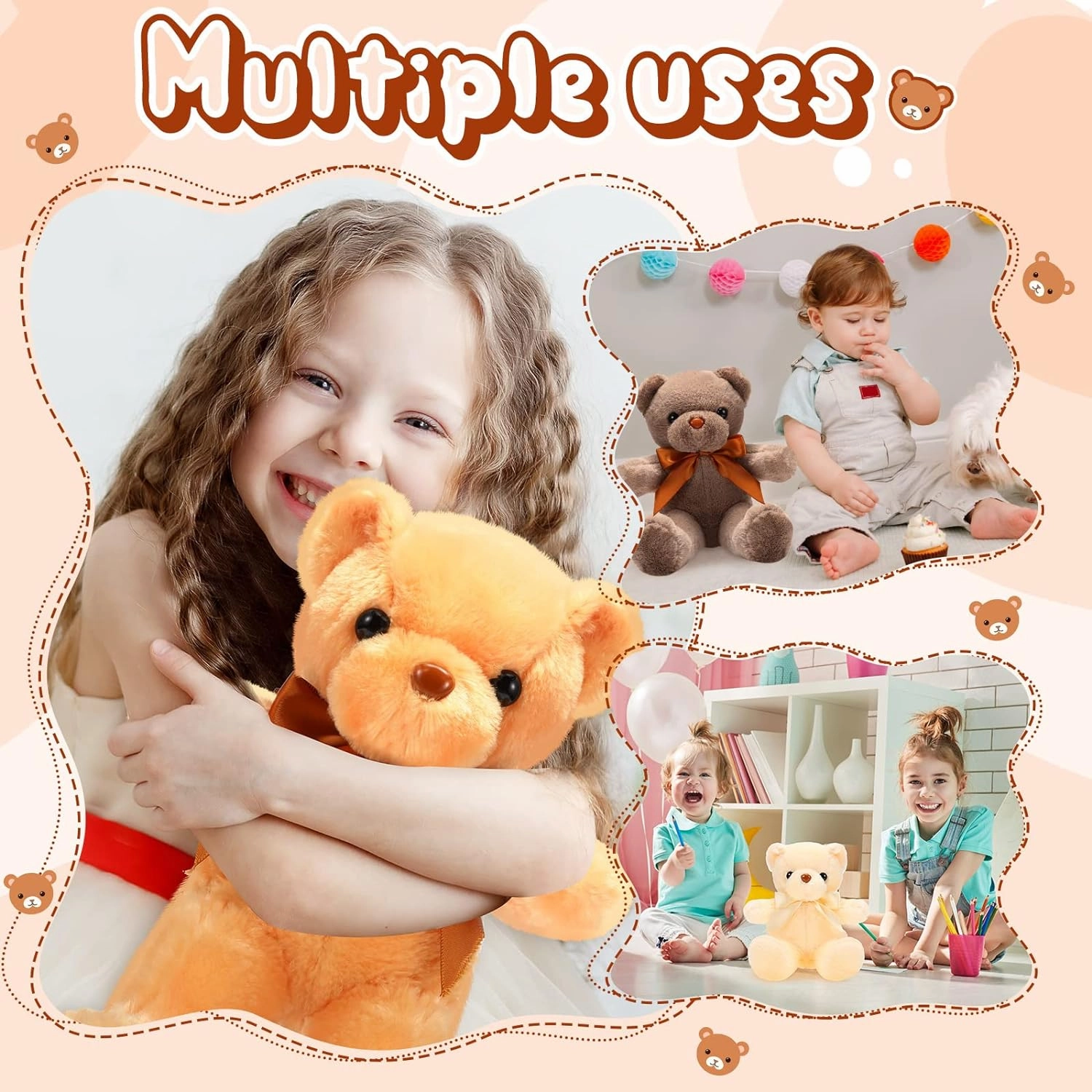 HyDren 18 Pieces Bear Stuffed Animals Bulk 12 Inches Soft Plush Bears Bulk Bears Toys for Girls Boys Graduation Birthday Wedding Baby Shower Party Favor(Cute,Beige, Light Brown, Brown)