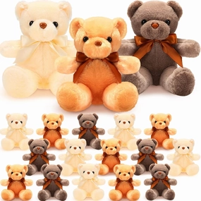 HyDren 18 Pieces Bear Stuffed Animals Bulk 12 Inches Soft Plush Bears Bulk Bears Toys for Girls Boys Graduation Birthday Wedding Baby Shower Party Favor(Cute,Beige, Light Brown, Brown)