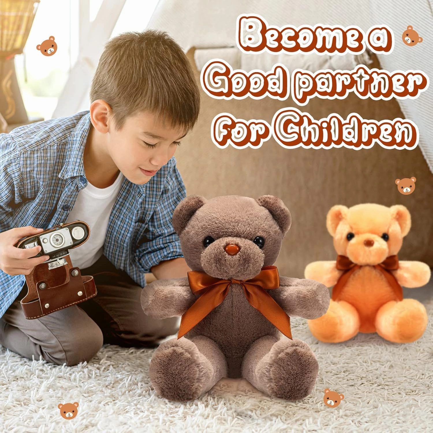 HyDren 18 Pieces Bear Stuffed Animals Bulk 12 Inches Soft Plush Bears Bulk Bears Toys for Girls Boys Graduation Birthday Wedding Baby Shower Party Favor(Cute,Beige, Light Brown, Brown)