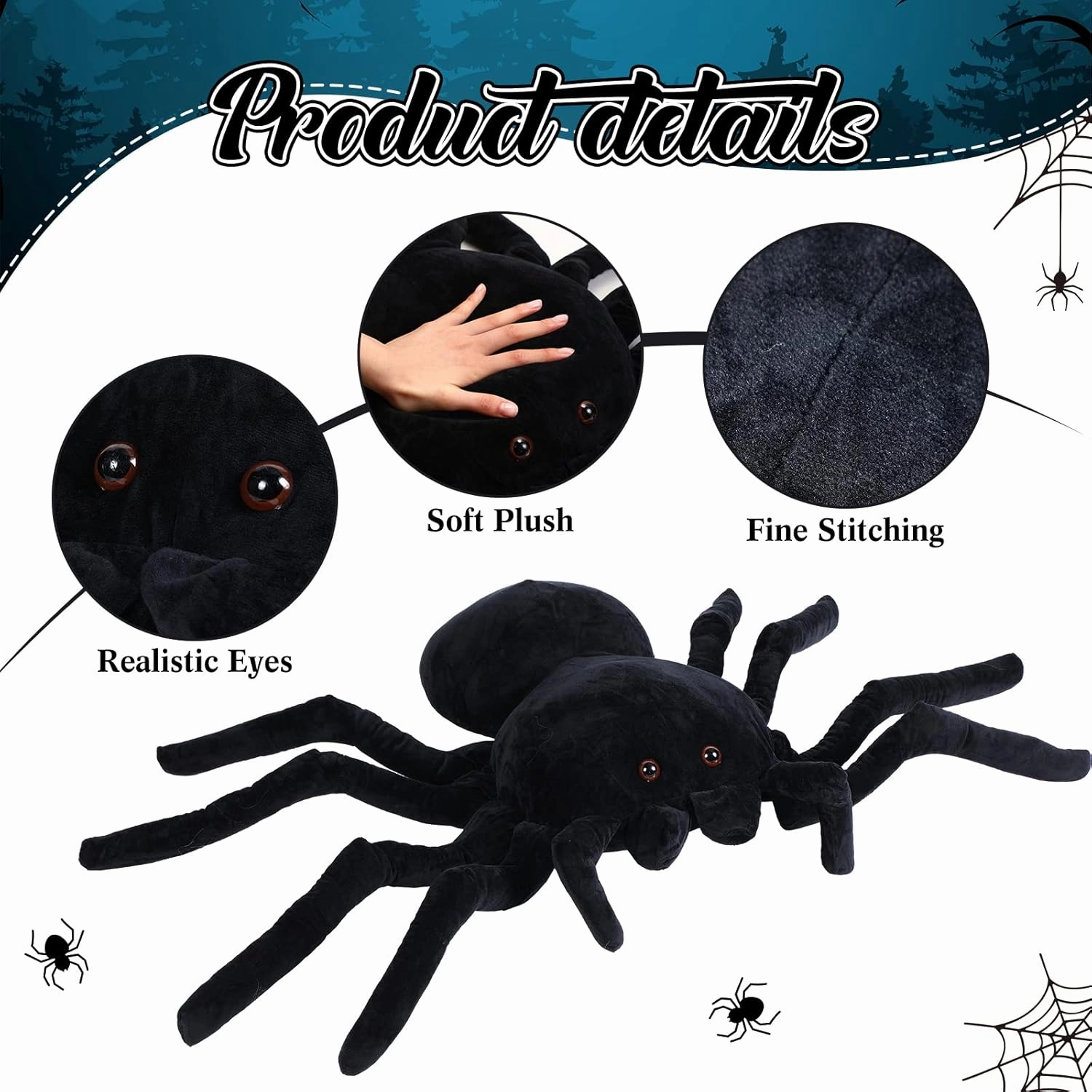 HyDren Giant Stuffed Spider Toy Huge Realistic Black Spider Stuffed Animal Plush Pillow Funny Prank Toys(47.24 x 31.5 Inch)