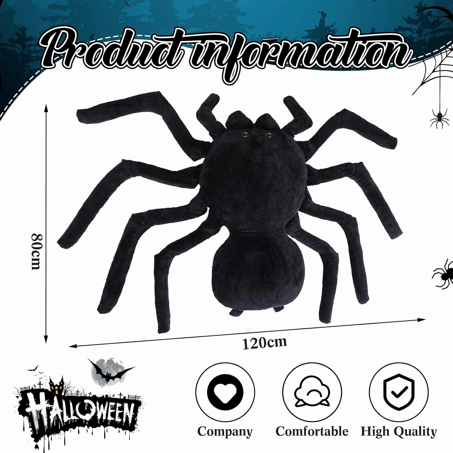HyDren Giant Stuffed Spider Toy Huge Realistic Black Spider Stuffed Animal Plush Pillow Funny Prank Toys(47.24 x 31.5 Inch)