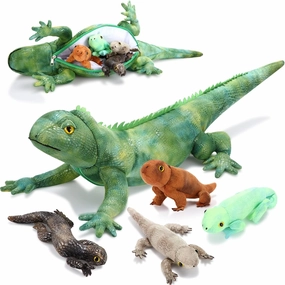 HyDren Lizard Stuffed Animal Plush Toy 26 Inch Iguana Plush with 4 Babies Inside Large Simulation Iguana Dragon Animal Toy Gifts for Kids Boys Girls Birthday