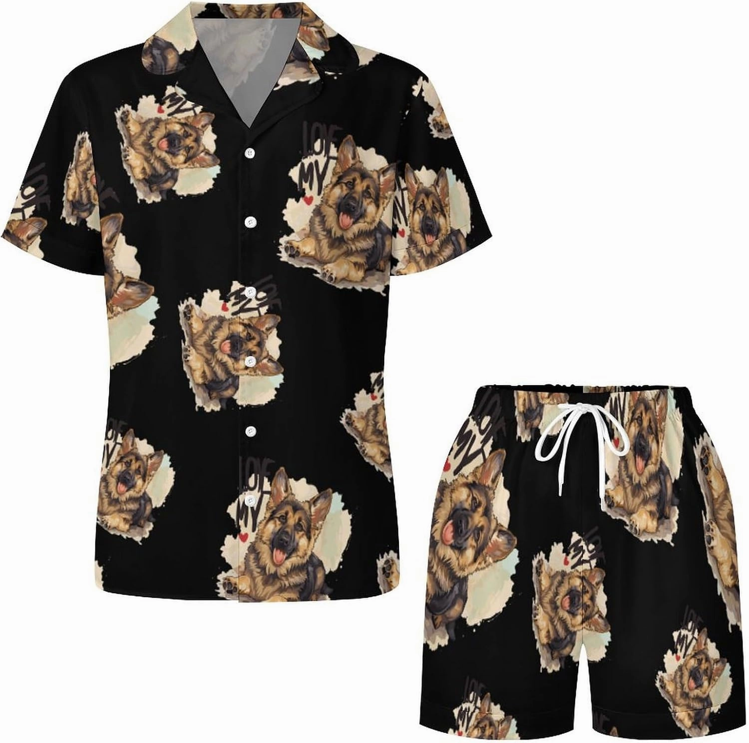 I Love My Border Collie Shepherd Dog Women's Satin Pajama Set Short Sleeve Button Down Sleepwear Loungewear Pj Set