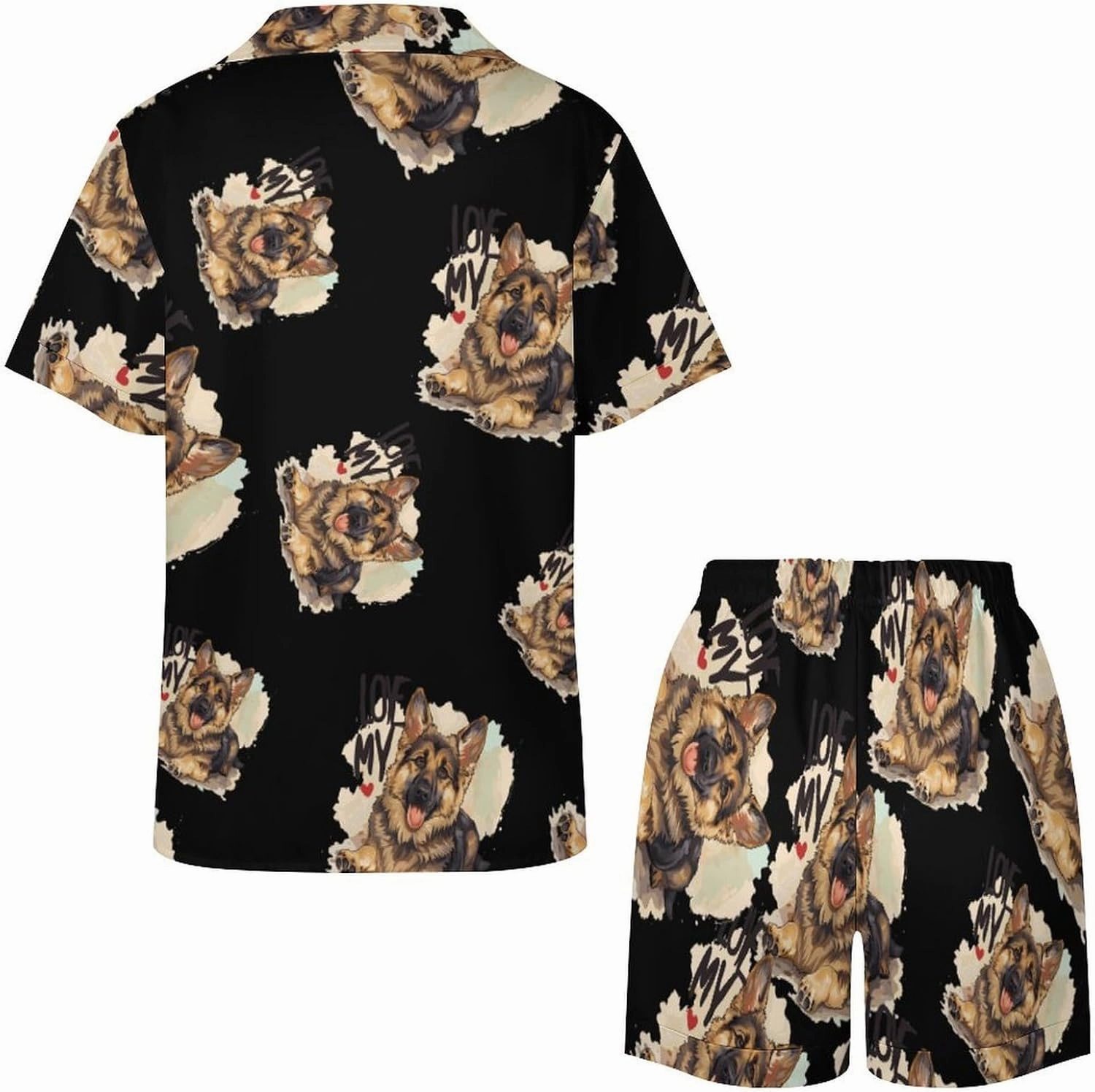 I Love My Border Collie Shepherd Dog Women's Satin Pajama Set Short Sleeve Button Down Sleepwear Loungewear Pj Set