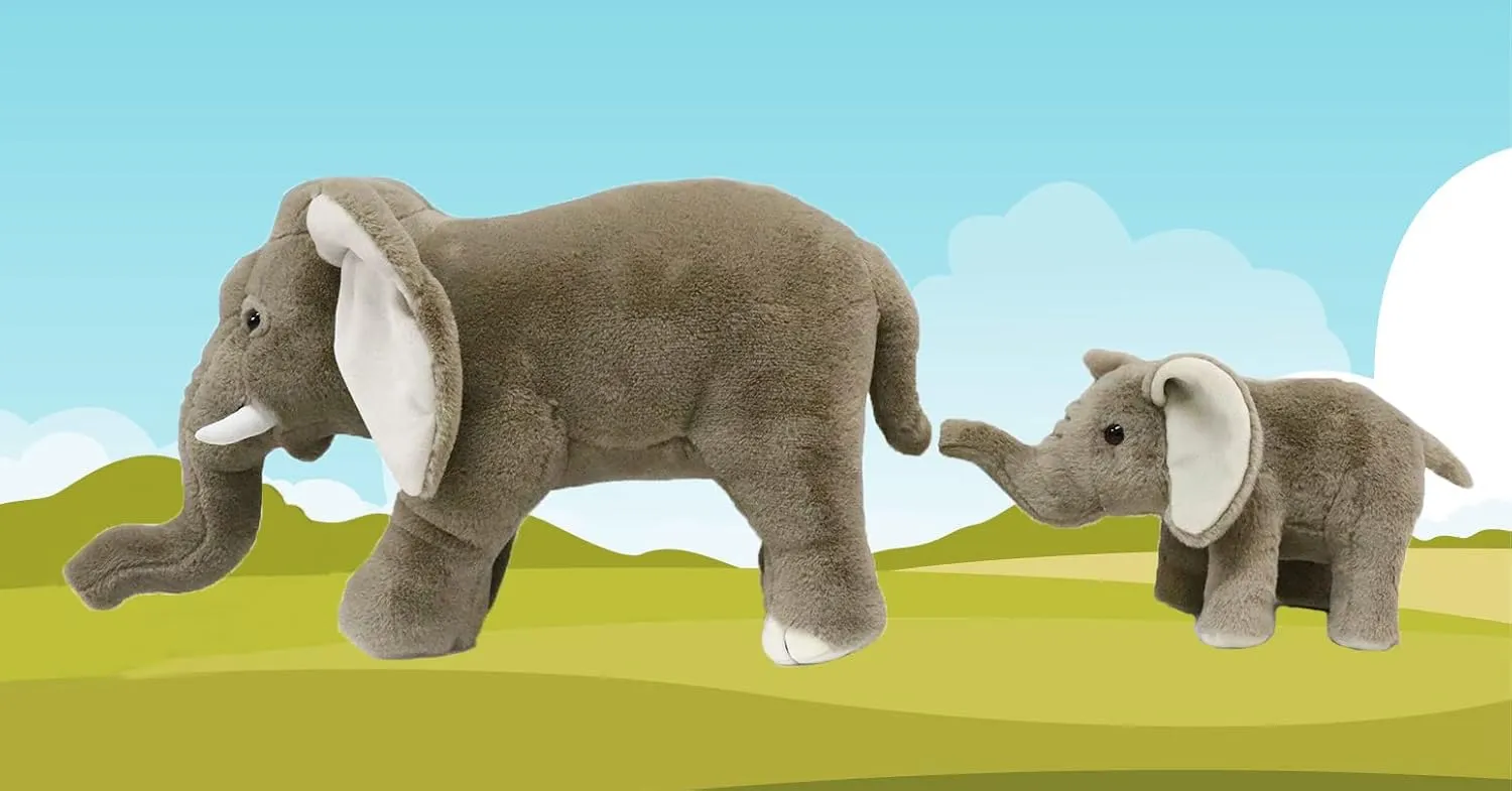 Ice King Bear Mom and Baby Stuffed Animals Set Zoo Wild Animals (Elephant)