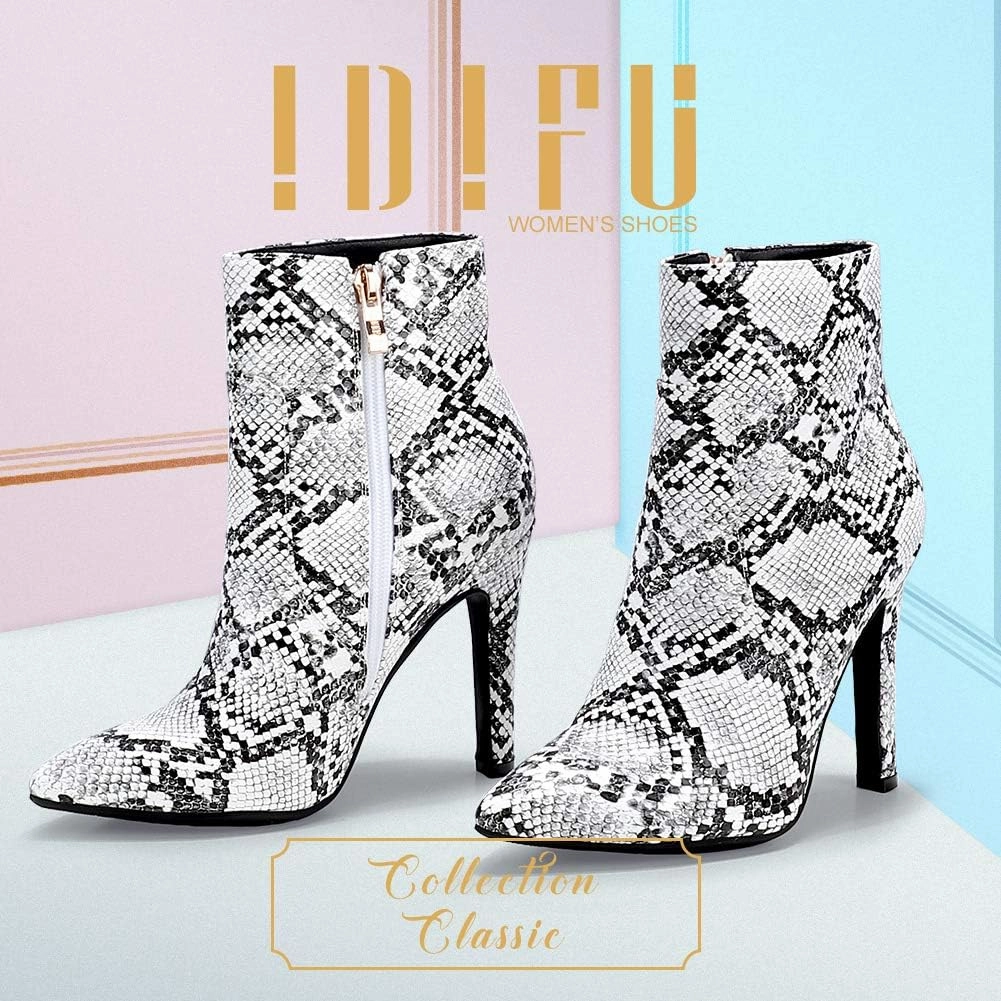 IDIFU Ankle Boots for Women High Heel Pointed Toe Boots Side Zipper Stiletto Booties