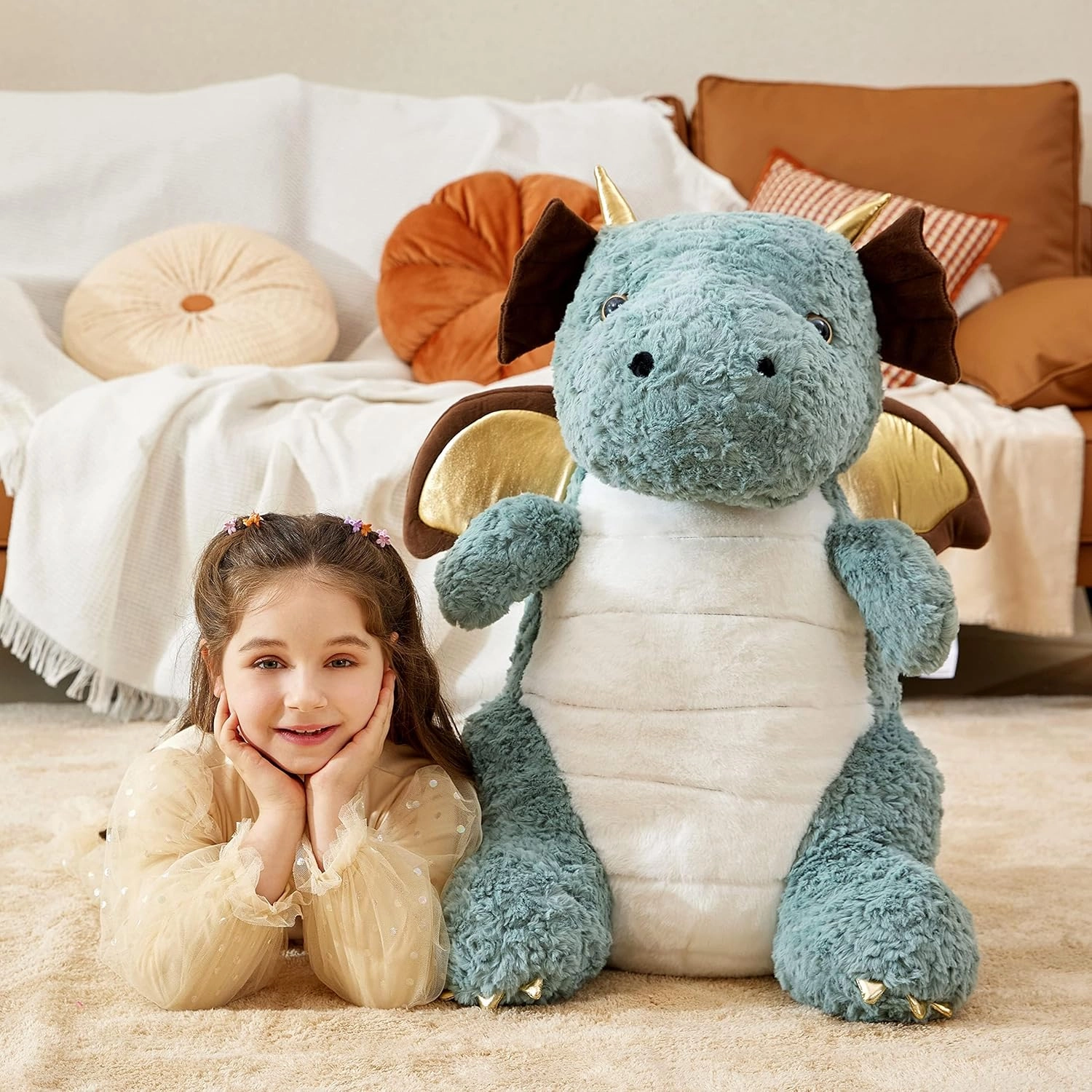 IKASA Giant Dragon Stuffed Animal Plush Toy,23" Large Winged Dinosaur Big Jumbo Soft Toys, Huge Size Cute Fluffy Plushy Fat Plushie,Gifts for Kid
