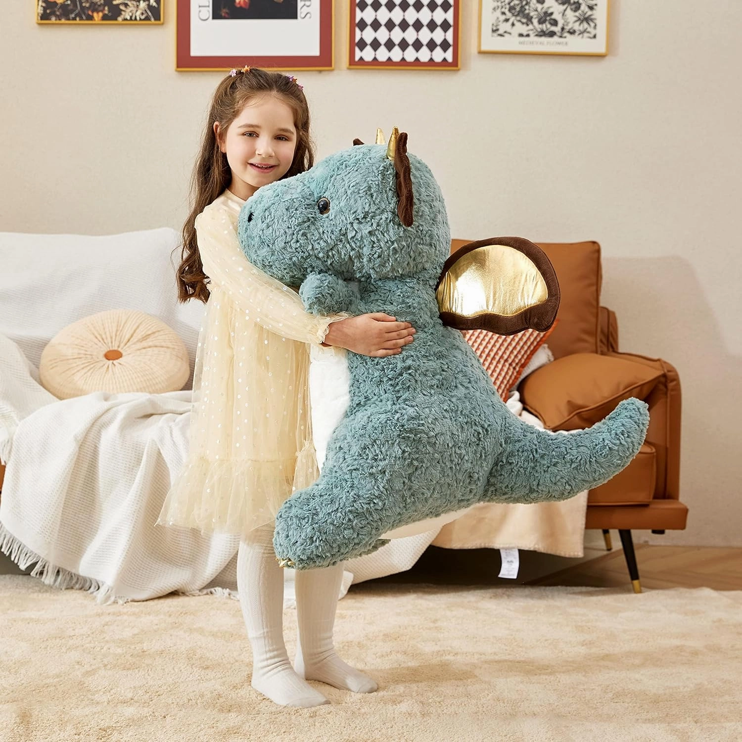 IKASA Giant Dragon Stuffed Animal Plush Toy,23" Large Winged Dinosaur Big Jumbo Soft Toys, Huge Size Cute Fluffy Plushy Fat Plushie,Gifts for Kid