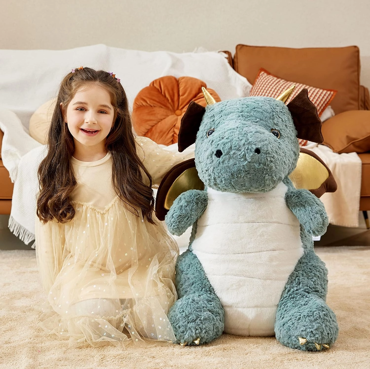 IKASA Giant Dragon Stuffed Animal Plush Toy,23" Large Winged Dinosaur Big Jumbo Soft Toys, Huge Size Cute Fluffy Plushy Fat Plushie,Gifts for Kid